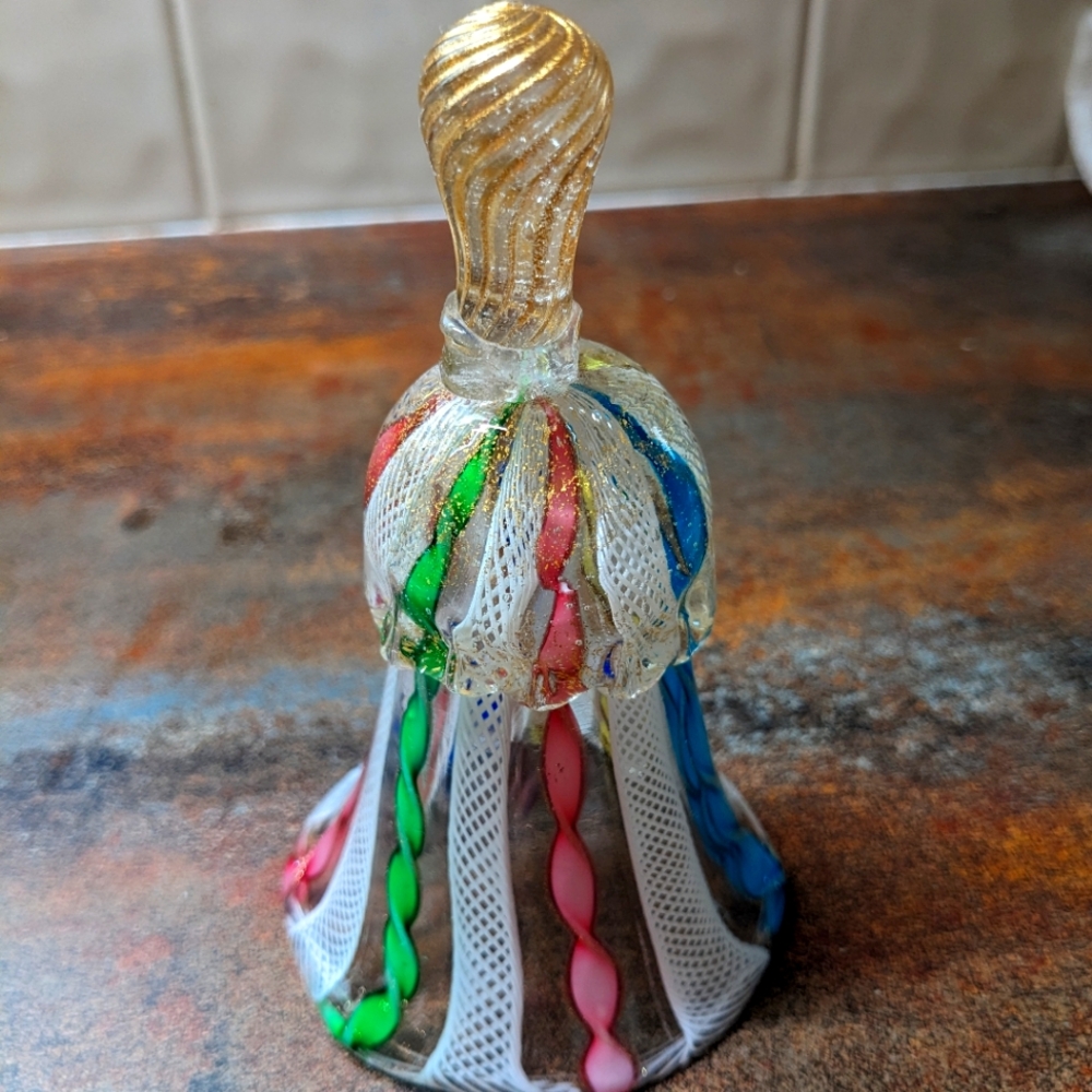 Vintage Murano Ribbon Latticino Glass Bell